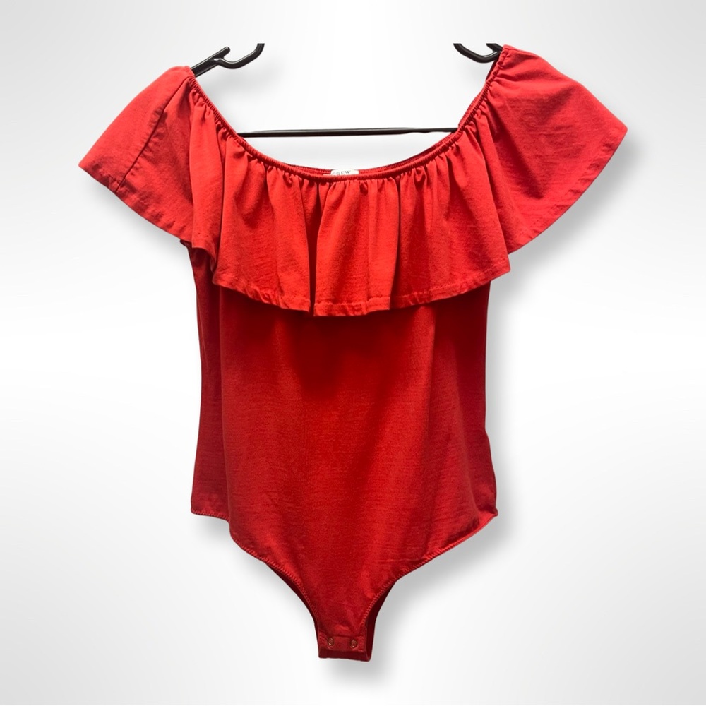 J. Crew Orange Ruffle Off The Shoulder Body Suit